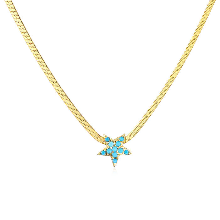 Micro Inlaid Zircon Plated 18K Gold Stainless Steel  Blade Chain Heart Star Necklace