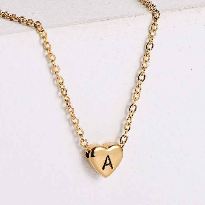 Sweet Letter Heart Shape Stainless Steel  Gold Plated Pendant Necklace 1 Piece