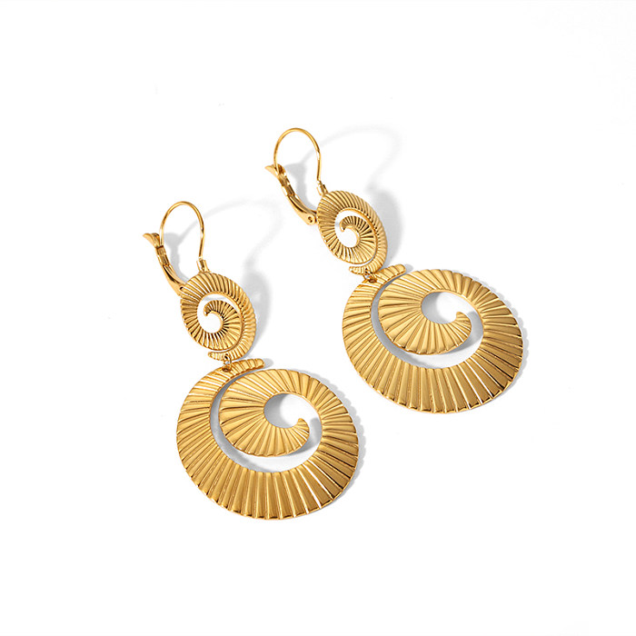 1 Pair Classical Bohemian British Style Spiral Stripe Asymmetrical Plating Stainless Steel  18K Gold Plated Drop Earrings