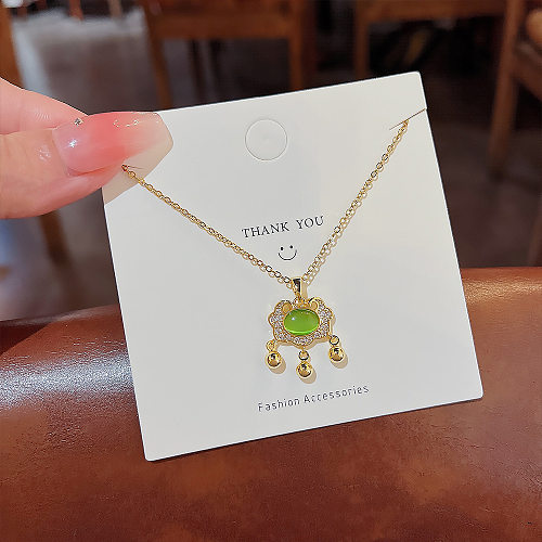 Retro Color Block Stainless Steel Rhinestones Pendant Necklace In Bulk
