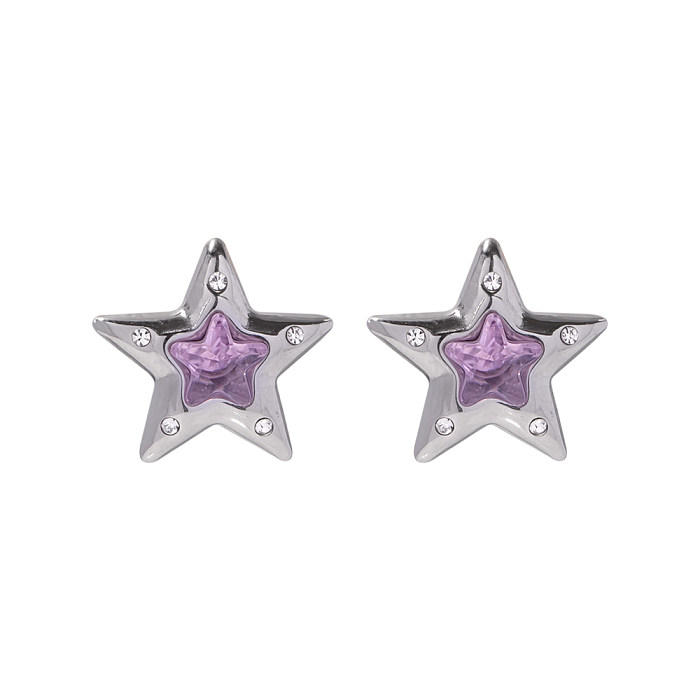 1 Pair IG Style Pentagram Plating Stainless Steel  Ear Studs