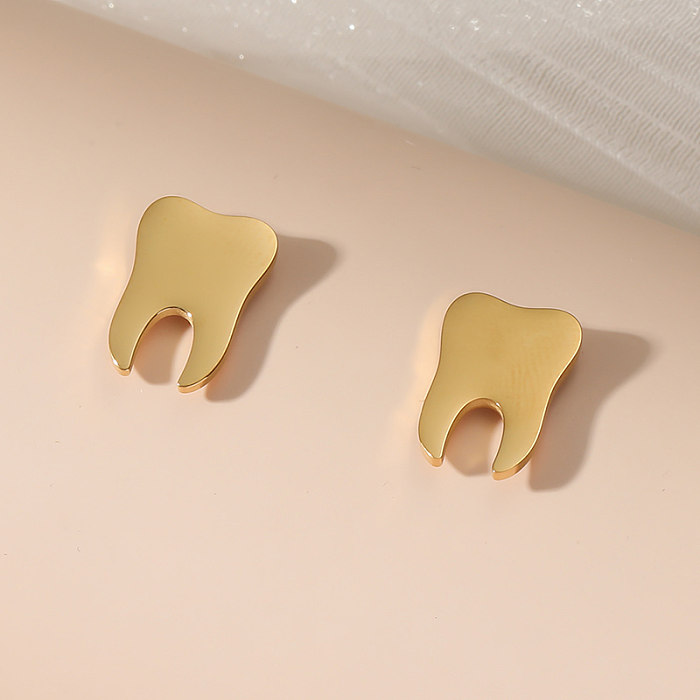 1 par de pendientes chapados en oro de 18K con dientes de estilo Simple estilo INS pulido de acero inoxidable