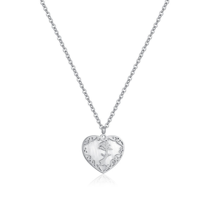 Simple Style Streetwear Heart Shape Stainless Steel Zircon Pendant Necklace In Bulk