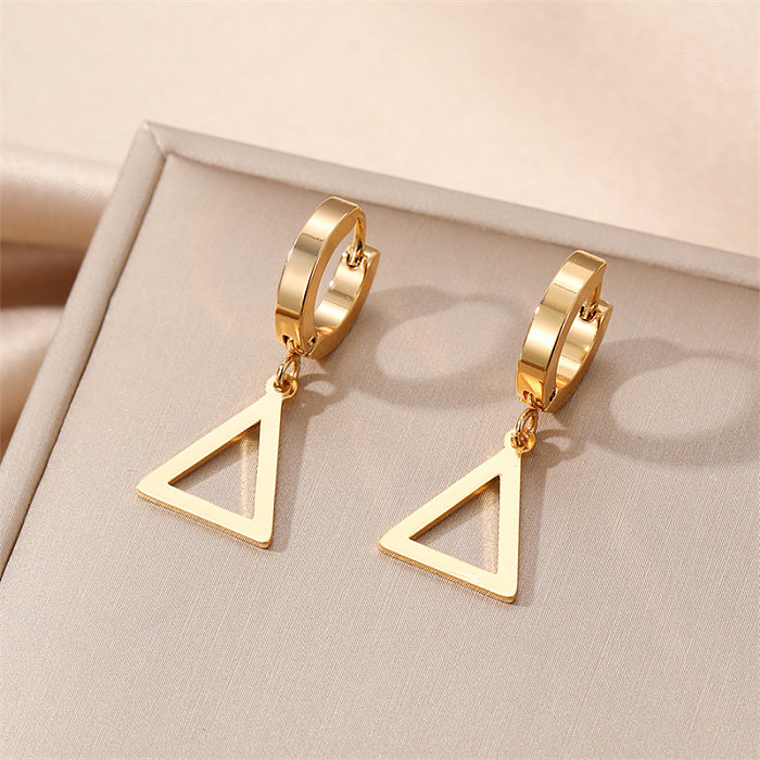 1 Pair Classic Style Triangle Heart Shape Feather Stainless Steel  Plating Drop Earrings