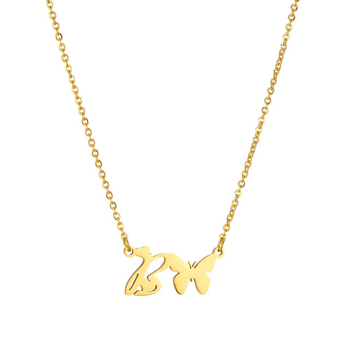 Simple Style Letter Butterfly Stainless Steel  Plating 18K Gold Plated Necklace