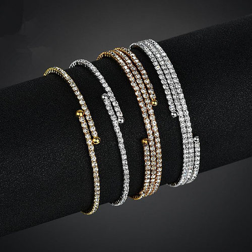 Pulseiras e braceletes femininos de aço inoxidável com temperamento geométrico e strass NHHF121495