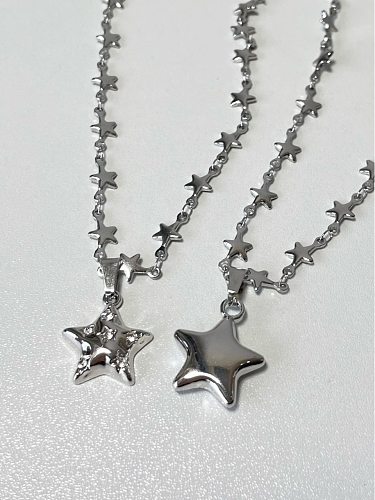 Y2K Simple Style Star Stainless Steel Patchwork Pendant Necklace