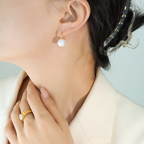 1 paire de boucles d'oreilles géométriques élégantes en acier inoxydable, perles de verre plaquées
