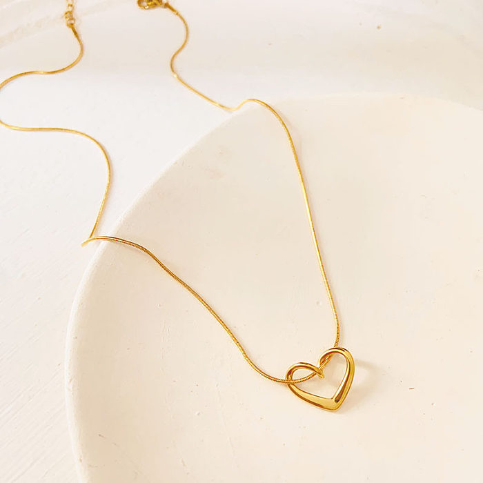 Lässige, schlichte Halskette in Herzform mit Edelstahlüberzug und Inlay-Muschel-Halskette