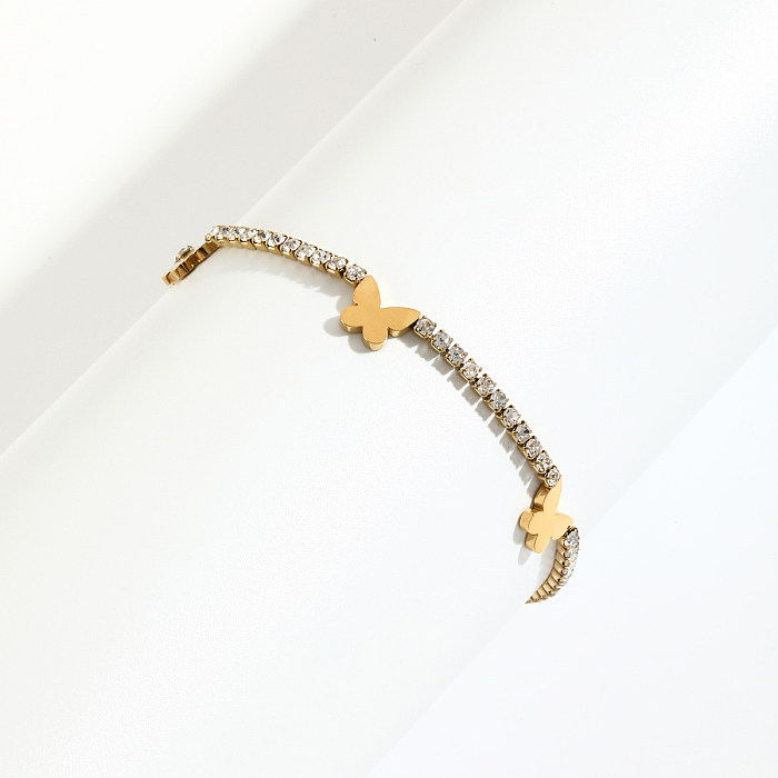 Bracelets plaqués or 14K avec incrustation de placage en acier inoxydable papillon brillant élégant