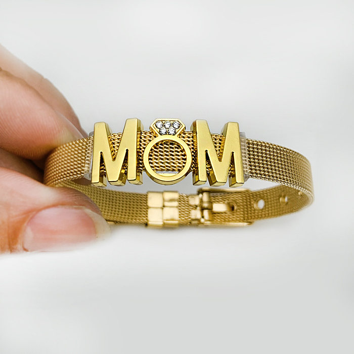 Pulseras de diamantes de imitación con incrustaciones de acero inoxidable con letras MAMA