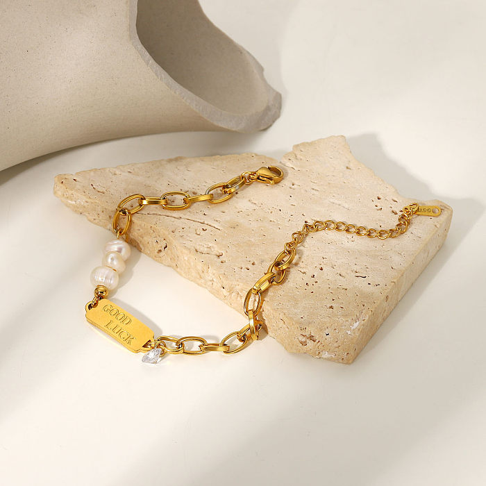 Bracelet en perles de bonne chance en acier inoxydable avec coutures de perles simples