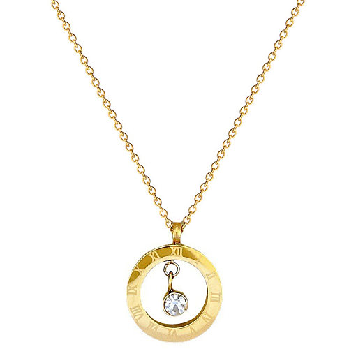 Simple Style Round Stainless Steel Copper Inlay Zircon Pendant Necklace