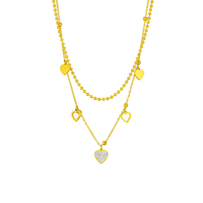 Elegante Damen-Halsketten in Herzform mit Intarsien-Zirkon-Edelstahlüberzug