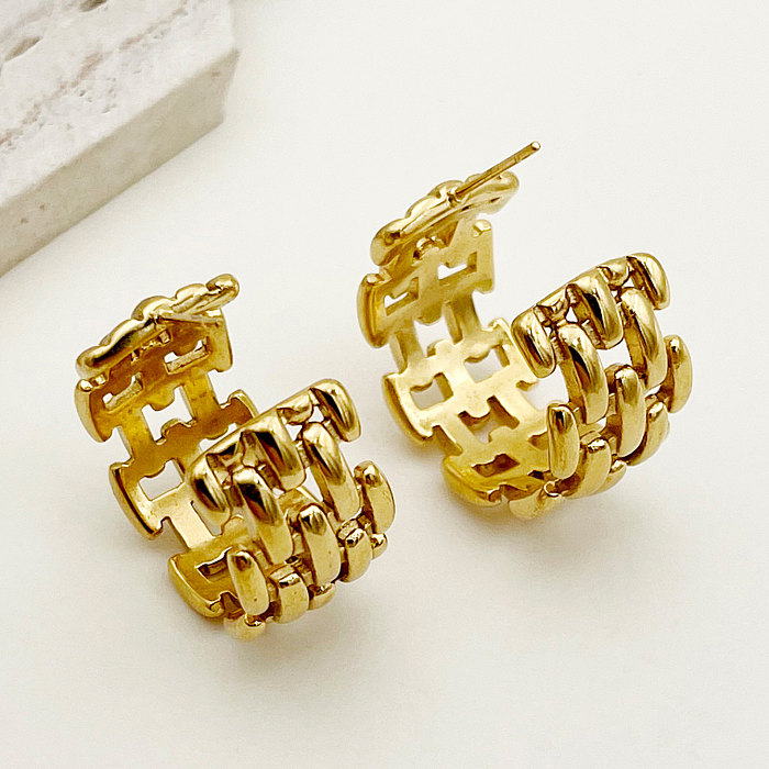 1 par de pinos de orelha banhados a ouro de aço inoxidável estilo francês retrô em forma de C
