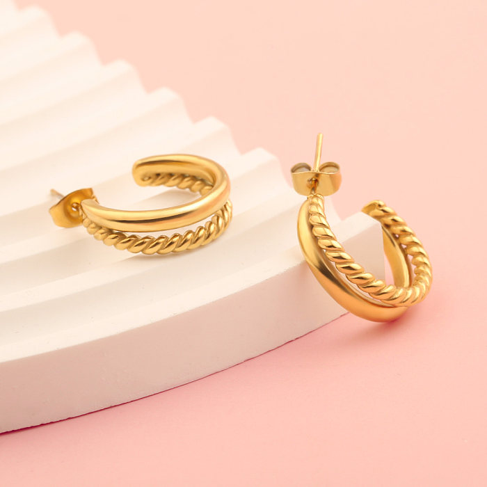 1 Pair Formal Simple Style Classic Style Semicircle Plating Stainless Steel  18K Gold Plated Ear Studs