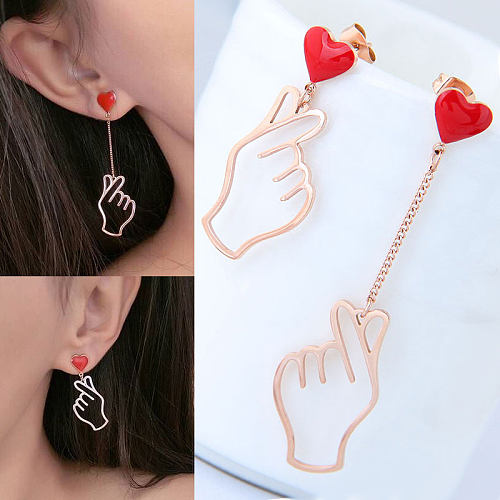 Boucles d'oreilles coréennes en acier inoxydable, simples, geste asymétrique, bijoux, vente en gros, nouvelle collection