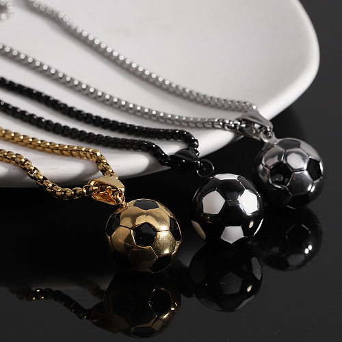 Einfache Fußball-Anhänger-Halskette aus poliertem Edelstahl