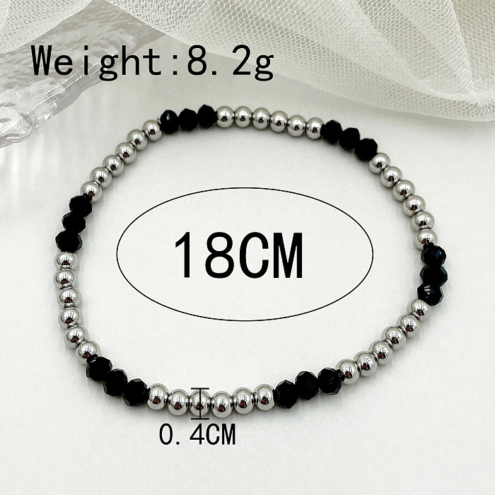 Simple Style Round Color Block Stainless Steel Artificial Crystal Beaded Bracelets