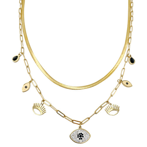 Casual Funny Devil'S Eye Stainless Steel  Layered Plating Inlay Zircon Gold Plated Layered Necklaces