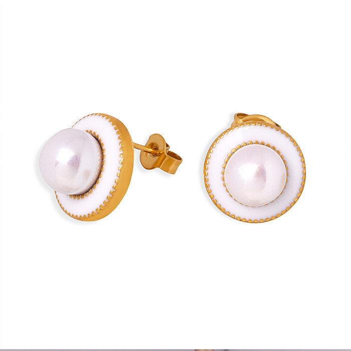 1 Pair Elegant Baroque Style Geometric Plating Inlay Stainless Steel Artificial Pearls 18K Gold Plated Ear Studs