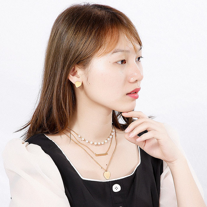 New Fashion Multi-layer Titanium Heart Earrings Necklace Set Wholesale jewelry