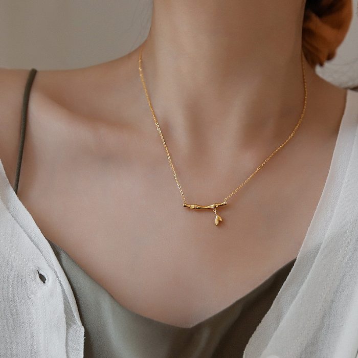 IG Style Simple Style Bamboo Stainless Steel Plating 18K Gold Plated Necklace
