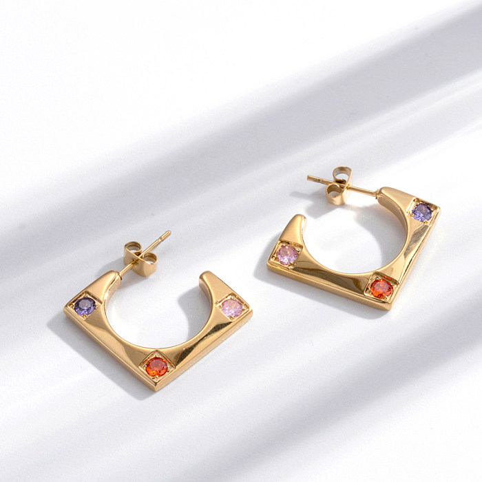 1 Pair Vintage Style Simple Style Korean Style Round Heart Shape Rhombus Plating Inlay Stainless Steel  Zircon 18K Gold Plated Earrings