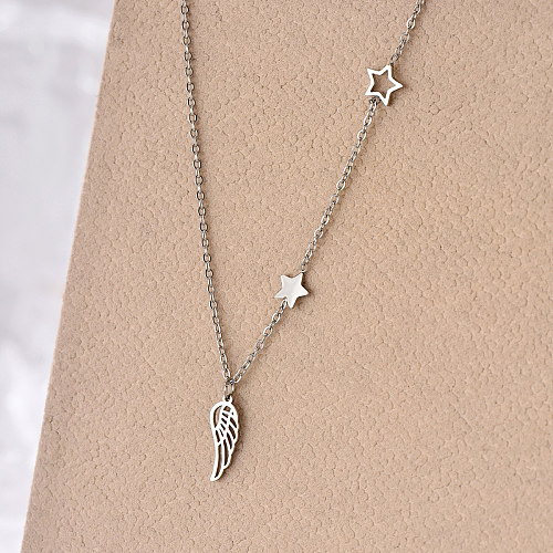 Punk Simple Style Pentagram Wings Stainless Steel  Polishing Pendant Necklace