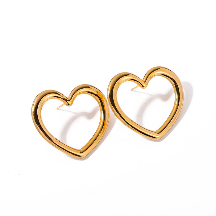 1 Pair IG Style Simple Style Heart Shape Plating Hollow Out Stainless Steel  18K Gold Plated Ear Studs