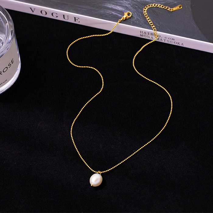 Elegant Simple Style Solid Color Stainless Steel Plating 18K Gold Plated Pendant Necklace