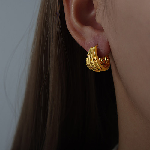 1 Paar schlichte, einfarbige Edelstahl-Ohrringe mit 18-Karat-Vergoldung