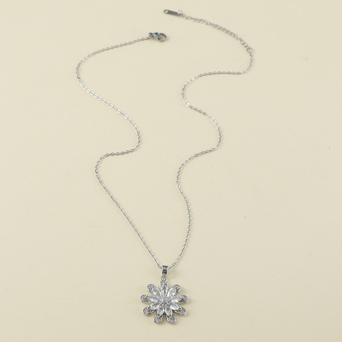 Collier pendentif en acier inoxydable avec fleur de trajet de style simple