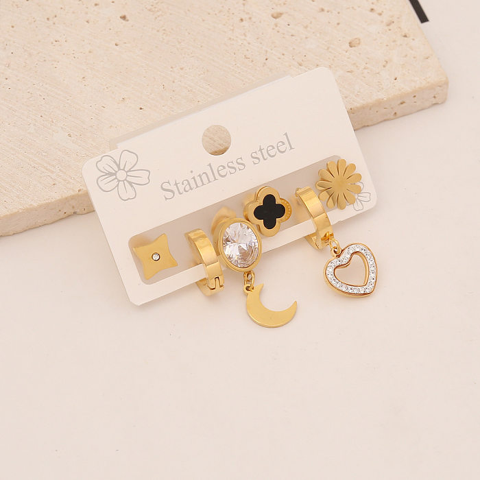 Fashion Heart Shape Stainless Steel  Plating Inlay Zircon Earrings 1 Set