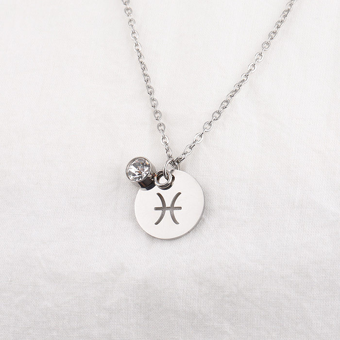 Simple Style Constellation Stainless Steel  Stainless Steel Plating Inlay Artificial Diamond Pendant Necklace