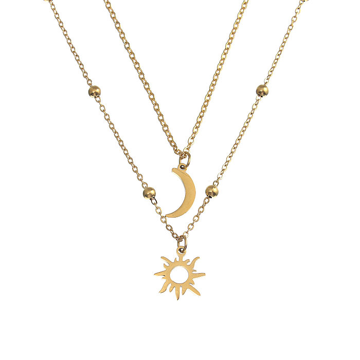 Simple Style Sun Moon Stainless Steel  Double Layer Necklaces