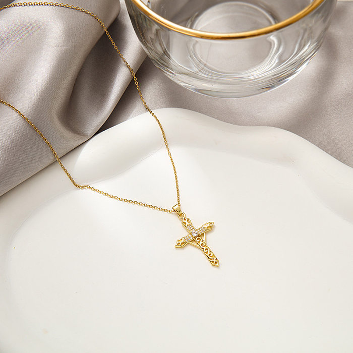Fashion Cross Stainless Steel  Inlay Zircon Necklace
