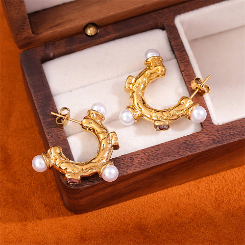 Europäische und amerikanische Retro-Antik-Stil, europäische und amerikanische Einstiegs-Lux-Ohrringe, 18 Karat Gold, eingelegte quadratische hellviolette quadratische Zirkon-Perlen-Lava-Ohrringe, All-Match-Ohrringe