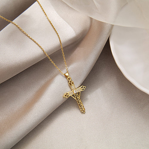 Modische Kreuz-Halskette aus Edelstahl mit Zirkoneinlage