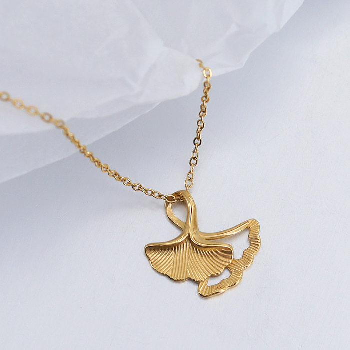 Fashion Ginkgo Leaf Stainless Steel Pendant Necklace 1 Piece