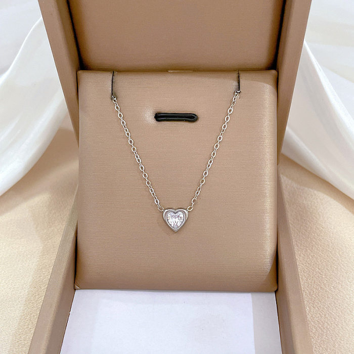 Hip-Hop Letter Square Heart Shape Stainless Steel  Inlay Artificial Pearls Necklace 1 Piece