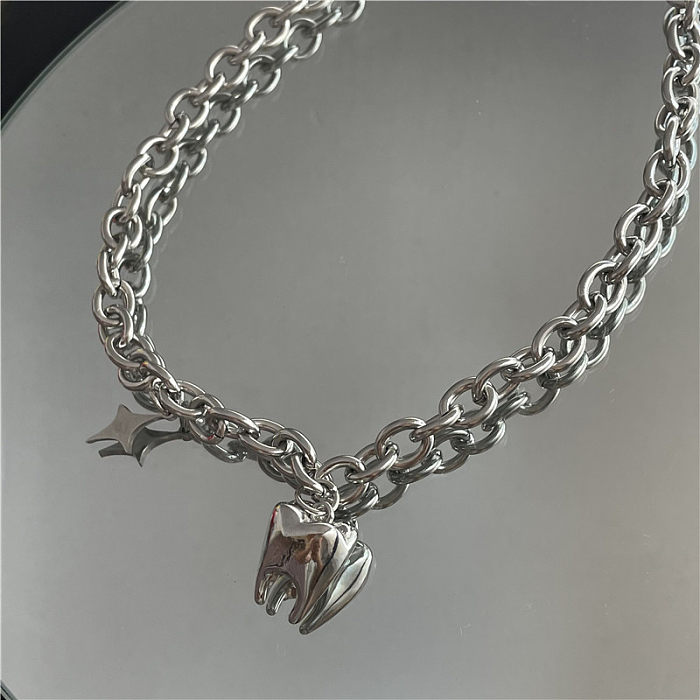 Punk Style Tooth Shape Pendant Stainless Steel  Necklace Wholesale jewelry