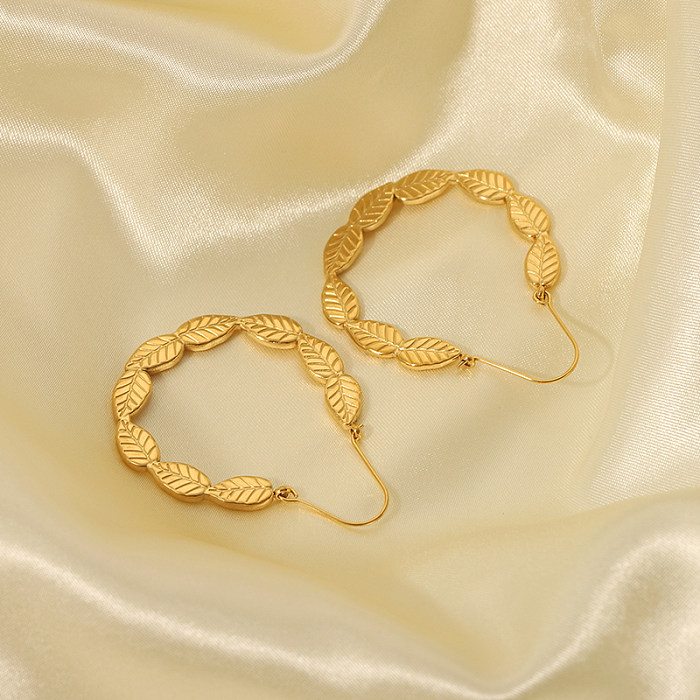 1 paire de boucles d'oreilles pendantes en acier inoxydable plaqué or 18 carats, Style Vintage, feuilles plaquées