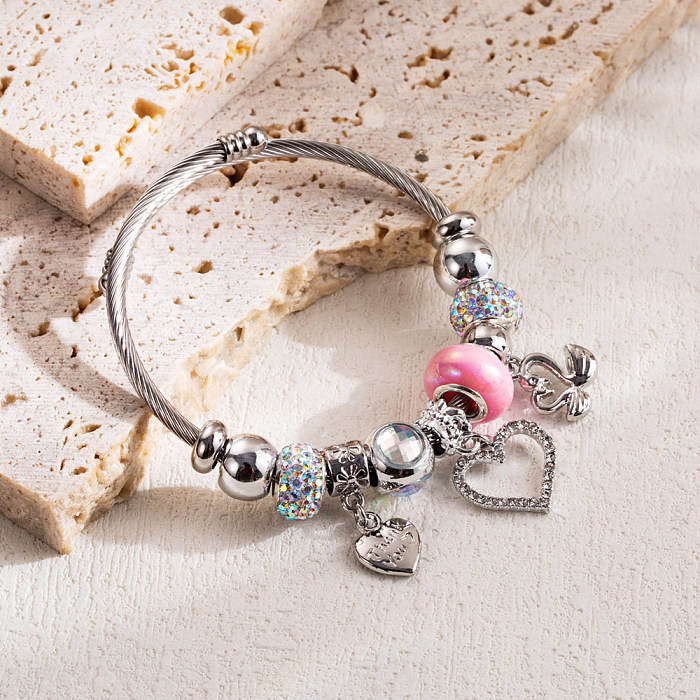 Bracelet élégant en forme de cœur, queue de poisson papillon, en alliage d'acier inoxydable, incrustation de perles et de strass, vente en gros