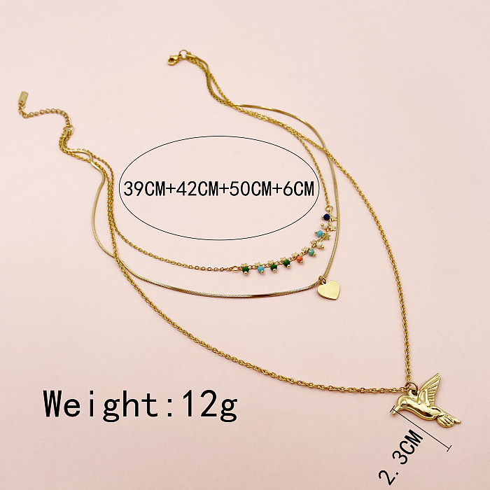 Modern Style Heart Shape Bird Stainless Steel  Layered Plating Gold Plated Layered Necklaces