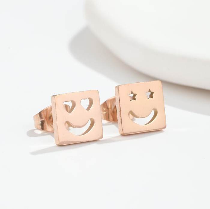 1 par de brincos de orelha revestidos de aço inoxidável estilo simples estrela formato de coração rosto sorridente