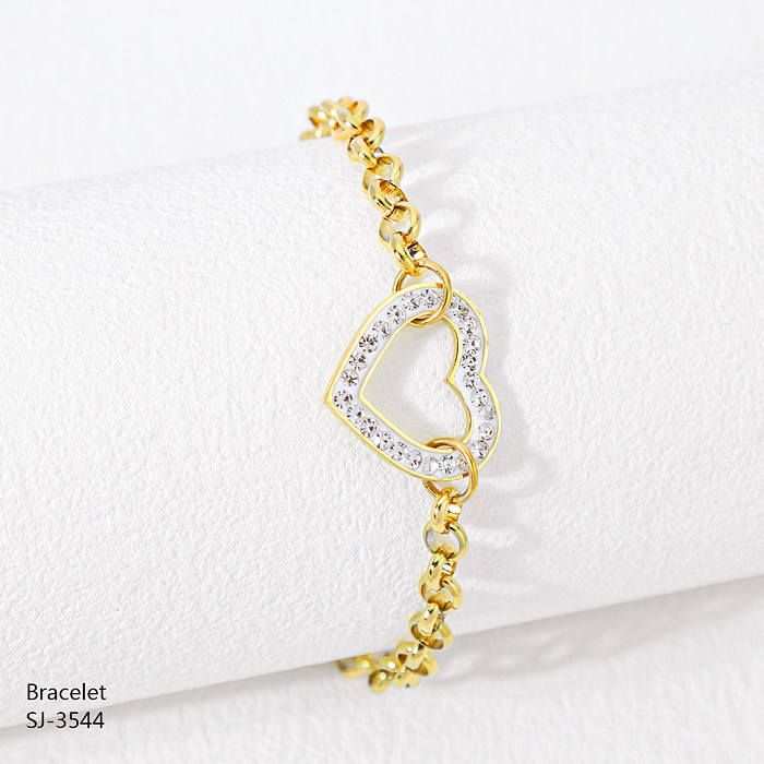 Estilo clássico casual palma forma de coração borboleta chapeamento de aço inoxidável incrustação strass rosa banhado a ouro banhado a prata pulseiras