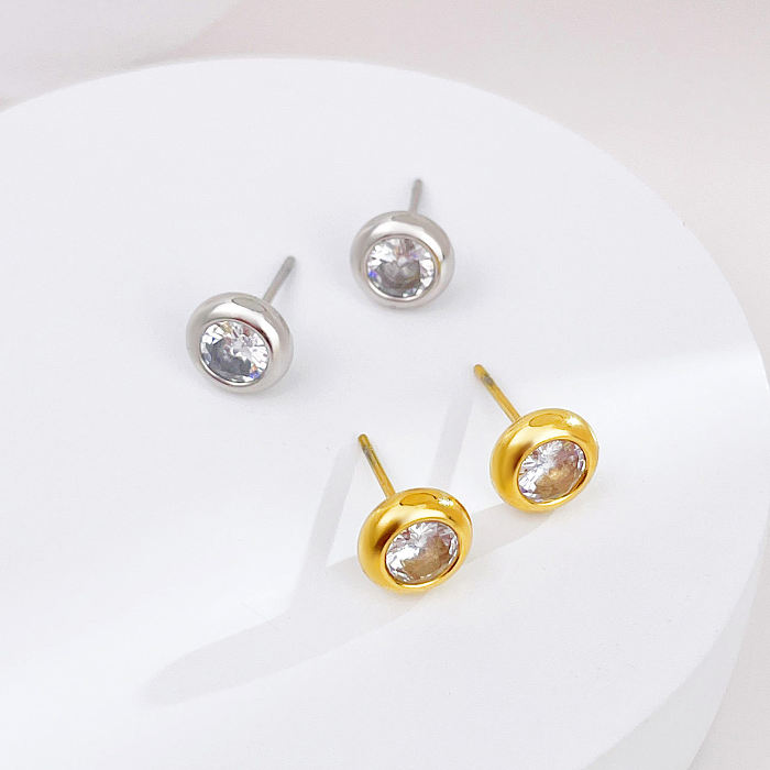 1 Pair Simple Style Classic Style Geometric Plating Inlay Stainless Steel  Zircon Ear Studs