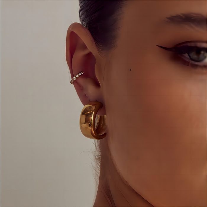 1 paire de clous d'oreilles en acier inoxydable plaqué or 18 carats, Style Simple, demi-cercle, polissage