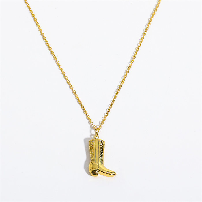 Retro Preppy Style Roman Style Boots Stainless Steel Plating 18K Gold Plated Pendant Necklace